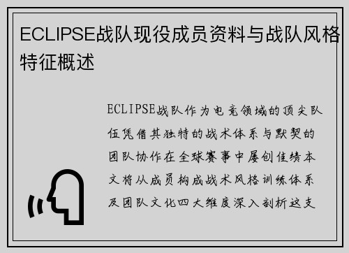 ECLIPSE战队现役成员资料与战队风格特征概述