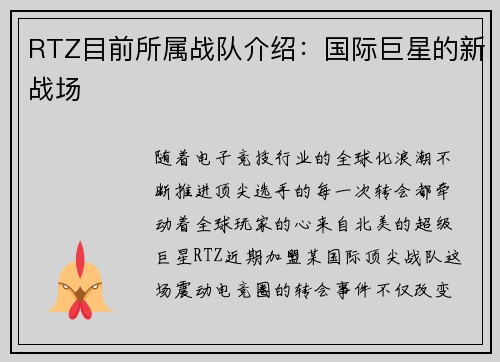 RTZ目前所属战队介绍：国际巨星的新战场